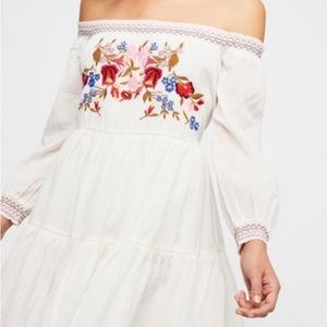 Free People White Sunbeams Embroidered Off The Shoulder Casual Dress